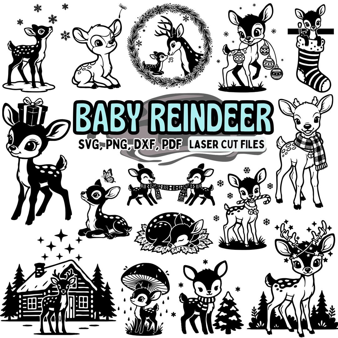 Cute Baby Reindeer SVG Bundle – Christmas Deer SVG, Kawaii Winter ...