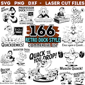 166 Retro Duck Style Laser cut files Bundle, vector graphics silhouette | Cute Duck PNG | Cartoon Duck | 70s 80s SVG DXF Commercial Use
