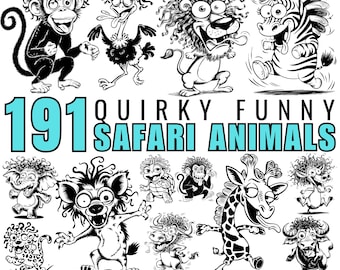 Safari Animals Cricut Bundle: Funny Quirky Vector Graphics (SVG DXF PNG) | Cutting Machine Files