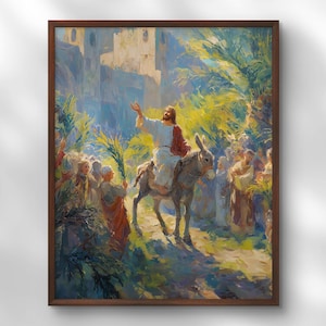 Jesus Triumphal Entry into Jerusalem Print, Jesus Christ on a Donkey, Palm Sunday Holy Week, Christian Wall Art, Bible Poster Easter Clipart