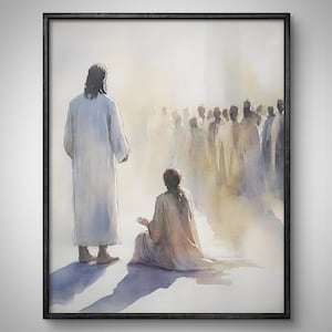 Healing, Jesus Heals a Woman, Miracle Of Jesus Christ Print, Woman Touched The Hem Of Jesus Garment, Christian Clipart Bible Wall Art Poster