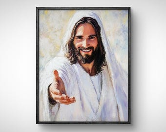 Stampa artistica di Gesù Cristo che aiuta: dipinto delle Scritture cristiane (download digitale)