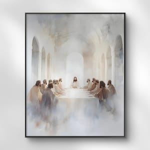 Lámina minimalista de la Última Cena: Decoración moderna de Jesús en acuarela (descarga digital)
