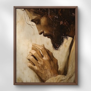 Stampa artistica di Gesù che prega, decorazione cristiana testurizzata (download digitale)