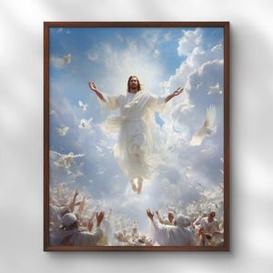 Jesus Ascension Art Print, Glorious Christian Wall Decor, Resurrection Of Jesus Christ Poster, Religious Heaven Artwork Bible Verse Wall Art
