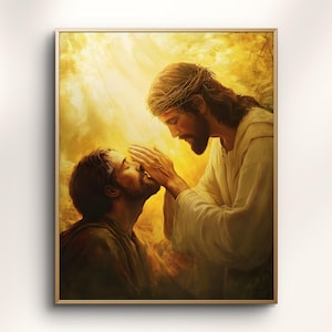 Jesus Healing Blind Man, Crown of Thorns Art, Christian Miracle Print