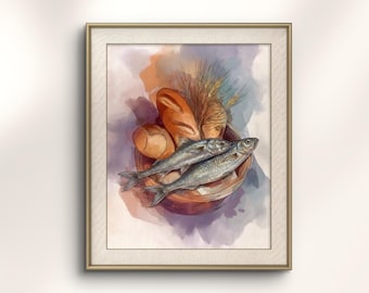 Loaves and Fishes Art Print: Modern Christian Kitchen Decor (Digital Download)