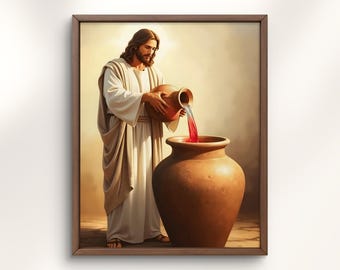 Jesus Water to Wine Miracle Print. Wedding at Cana Christian Art. (Digital Download)