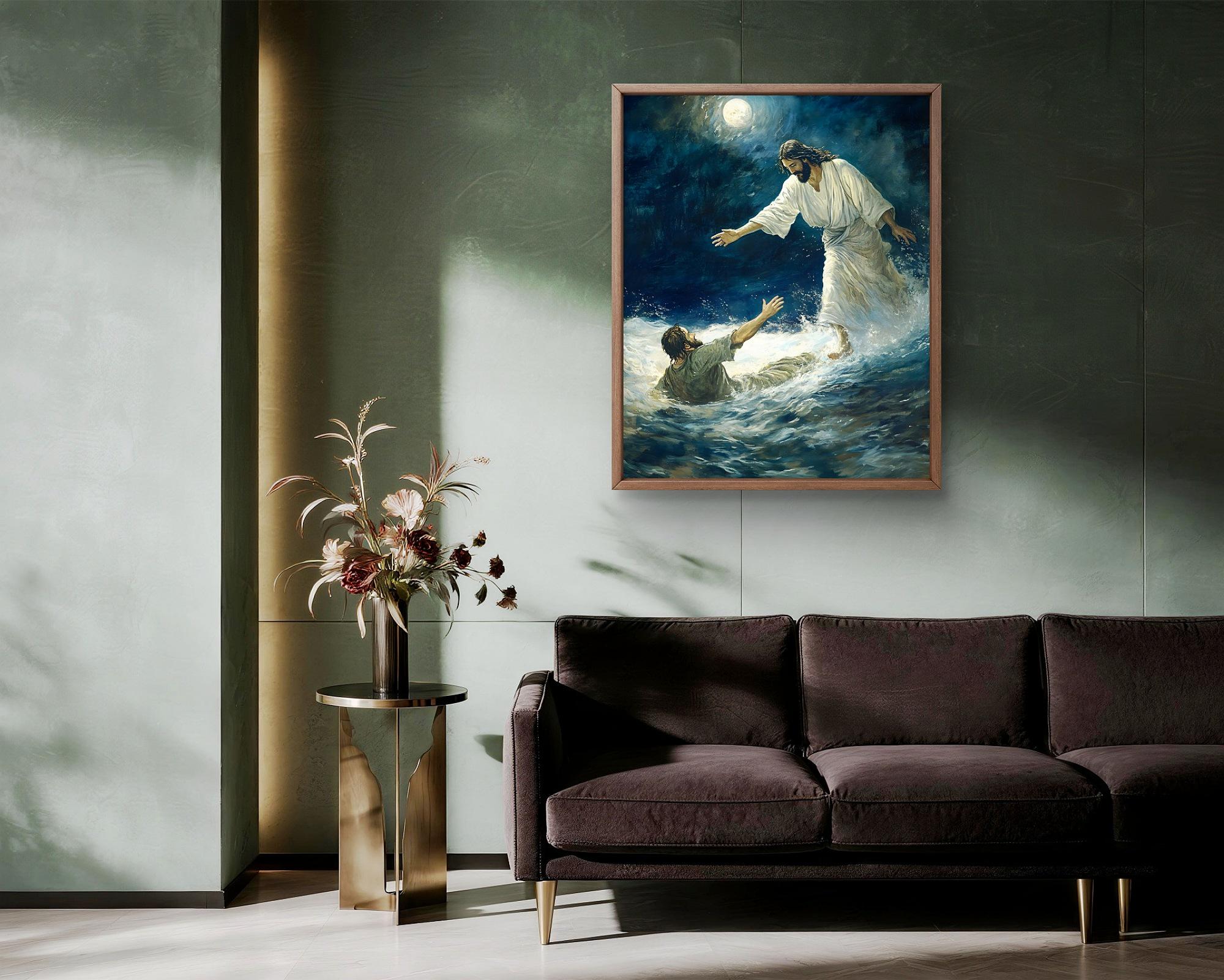 Jesus Walking on Water Art Print - Salvation of Peter Wall Decor - Etsy