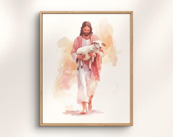 FWAHREN Quadro Su Tela Gesù E Agnello, 30x40 Cm, Arte Cristiana Religiosa, Stampe Bibliche Incorniciate, Per Casa E Chiesa