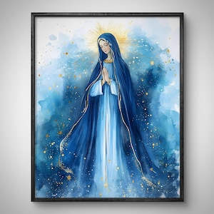 Virgin Mary Art Painting, Mother of Jesus Christ, Watercolor Christian Art, Bible Wall Art, Virgin Mary Print, Catholic Poster, Art Clipart