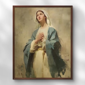 Holy Virgin Mary Wall Art, Queen of Heaven, Mother of Jesus Christ Print, Christian Art, Bible Poster, Catholic Decor, Spiritual Art