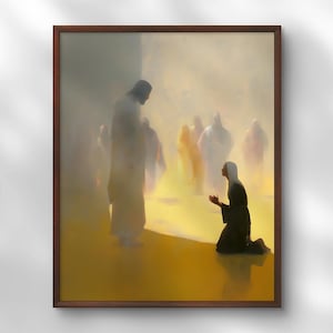 Jesus Christ Heals Woman Modern Art Painting, Healing Jesus Print, Jesus And Woman Christian Poster, LDS Wall Art, Bible Clipart, Home Decor