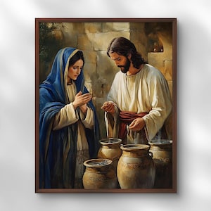 Jesus Turns Water Into Wine, Wedding At Cana, First Miracle Jesus Wall Art, Jesus Christ And Mary Print, Christian Poster, Bible Verse Art,