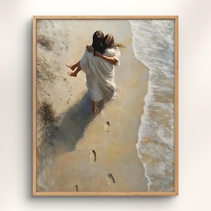 キリスト教の壁アートプリント、少女を救ったイエス、子供を抱くイエス・キリストのポスター、信仰と希望のアートワーク、保育園のアート、LDSの壁装飾