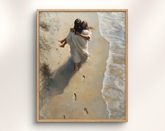 Christian Wall Art Print, Jesus saved the Girl, Jesus Christ Carrying a Child Poster, Faith and Hope Artwork, Nursery Art, LDS Wall Decor