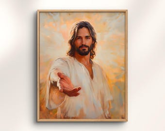 Come Unto Me, Jesus Reaching Hand, Christian Savior Oil Art Print