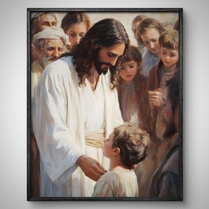 Jesus Heals a Boy, Jesus And Kids, Christian Art Painting, Jesus Christ Portrait Watercolor, Jesus Print, Jesus Clipart, Bible Art Poster