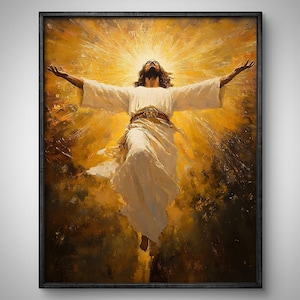 Opstanding van Jezus kunst aan de muur, hemelvaart van Jezus naar de hemel clipart, christelijke kunst schilderij, bijbelverzen poster, Jezus Christus print Pasen