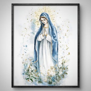 Virgin Mary Painting, Queen of Heaven, Mother of Jesus Christ, Watercolor Christian Art, Bible Wall Art, Virgin Mary Print, Poster, Clipart