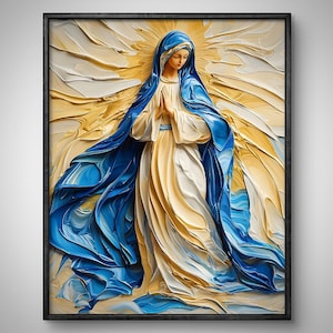 Virgin Mary Art Painting, Mother of Jesus Christ, Watercolor Christian Art, Bible Wall Art, Saint Mary Print, Catholic Poster, Art Clipart