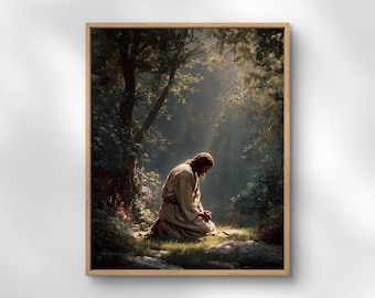Jesus Praying in Gethsemane Art Print: Christian Home Decor (Digital Poster)