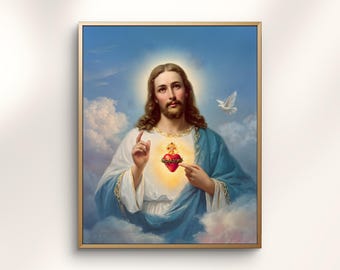 Art traditionnel du Sacré-Cœur de Jésus avec colombe