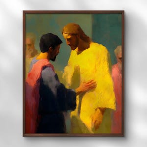 Jesus Healing Man Painting, Jesus Christ and Man, Abstract Christian Wall Art, Modern Biblical Oil Print, Religious Poster, Jesus Clipart
