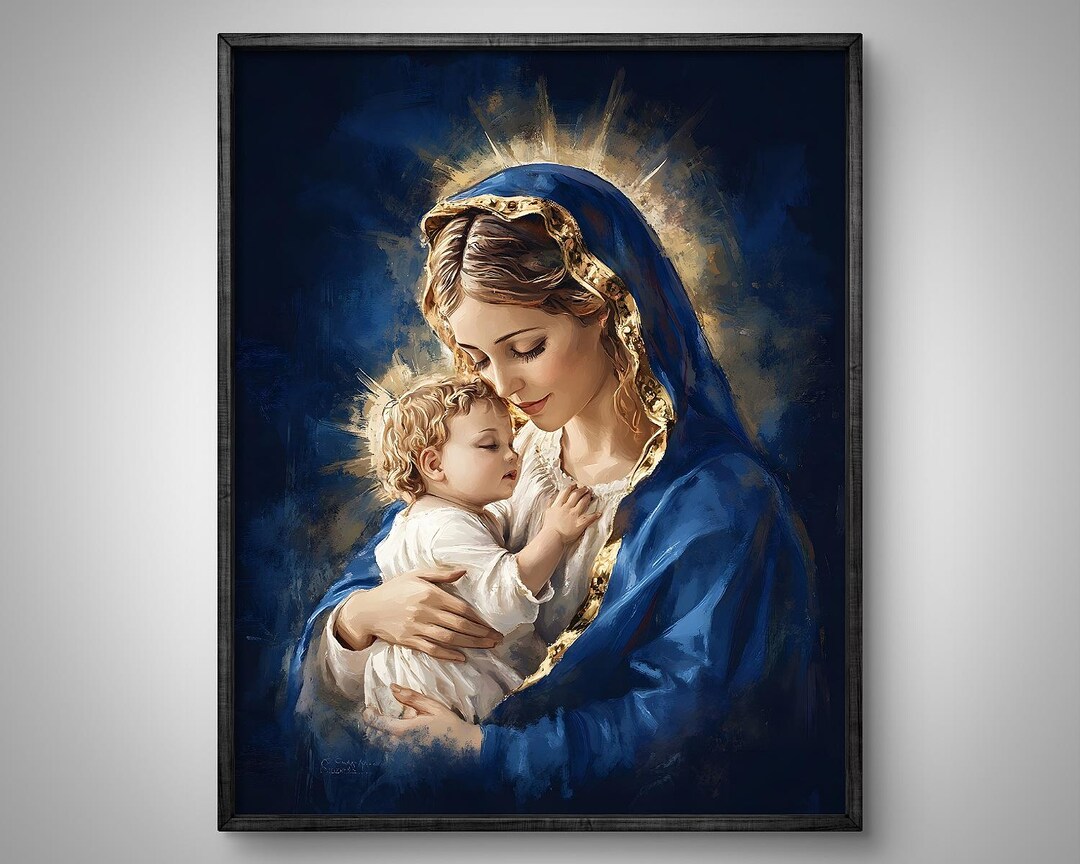 Virgin Mary and Baby Jesus Art Print: Christian Wall Decor (digital ...