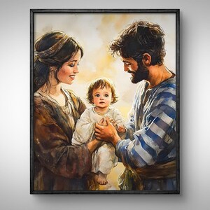 Holy Family, Birth Of Jesus Christ Art, Virgin Mary And Jesus, Nativity Art, Christian Art Painting, Jesus Clipart Bible Poster, Jesus Print
