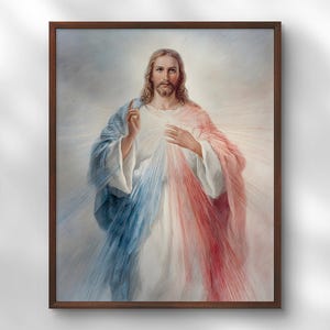 De goddelijke barmhartigheid van Jezus Christus, christelijke muurkunst, poster moderne kunst, heilig hart, op geloof gebaseerd decor, aquarelprint, katholieke kunst
