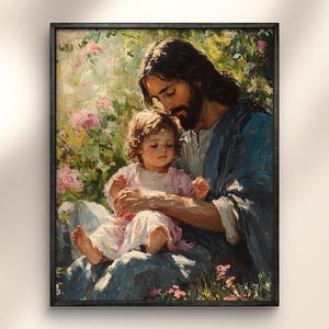 Kids Width Jesus Art Print, Jesus And Children Painting, Watercolor Christian Wall Art, LDS Art, Bible Art Jesus Christ Portrait, Room Decor