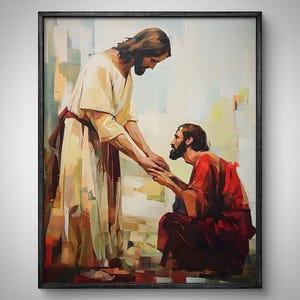 Jesus Heals Man Painting, Miracle of Jesus Print, Jesus With Man, Christian Art, Bible Art, Jesus Christ Poster, Printable, Jesus Clipart
