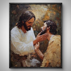 Jesus Heals a Man, Jesus And Man, Biblical Scenes, Christian Painting, Bible Wall Art, Jesus Clipart, Jesus Christ Poster, Jesus Print, DLS