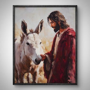 Gesù su un asino che entra a Gerusalemme, dipinto a olio cristiano, stampa LDS, arte murale della Bibbia, clipart di Gesù, ritratto di Gesù, poster di Gesù Cristo