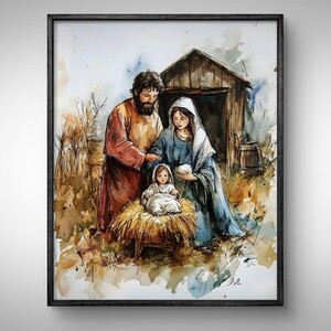 Birth Of Jesus Christ, Mary And Jesus Art Portrait, Watercolor Christian Art Painting, Christmas Print, Jesus Clipart, Bible Poster, Lds Art