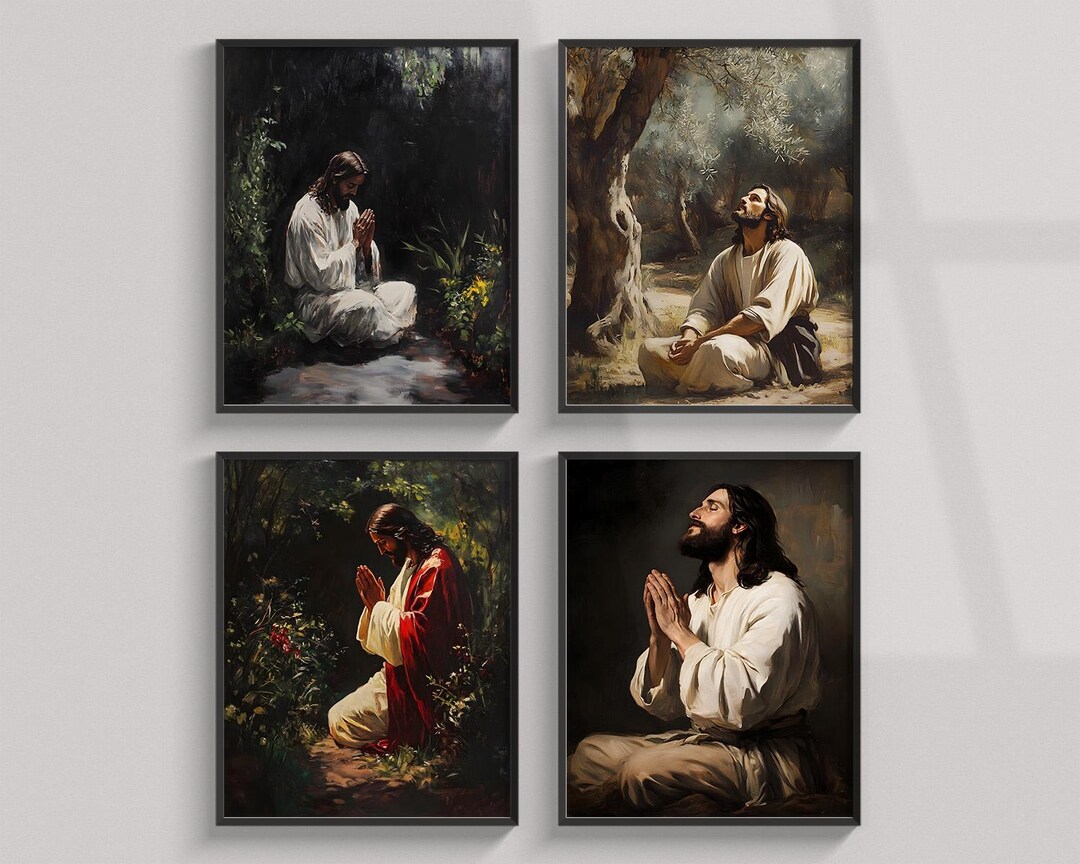 Set of 4 Paintings With Jesus Praying in the Garden of Gethsemane ...