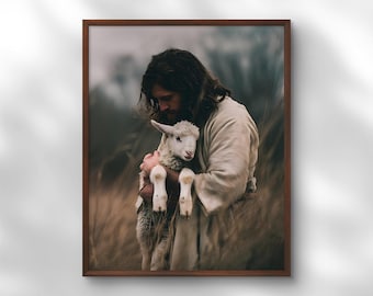 Jesus Christ Holding Lamb Art Print – Christian Home Decor (Digital Download)