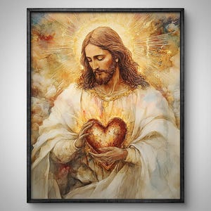 Sacred Heart of Jesus Art Print: Watercolor Christian Home Decor (Digital Download)