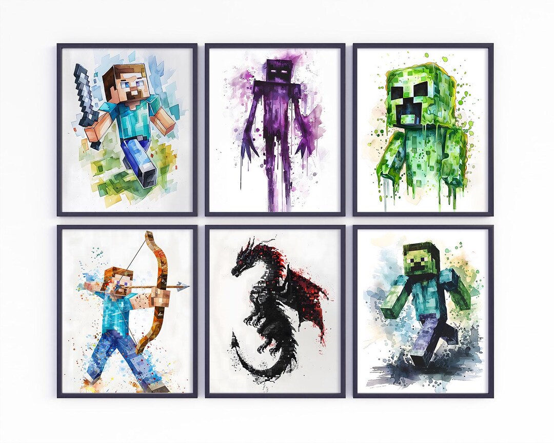 Minecraft Art Print, Steve, Creeper, Video Game Poster Printable ...