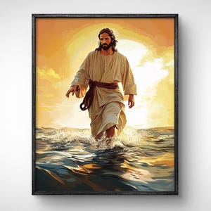 Jesus geht auf dem Wasser, Jesus Druck, ich werde mit Christus gehen, christliche Kunst, Bibel Malerei, Schrift, christliches Poster, HLT Kunst, Clipart