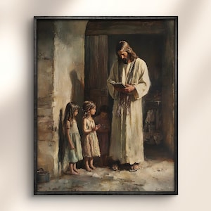 Jesus Reads the Bible, Jesus Teaches Children, Christian Watercolor Painting, LDS Art, Bible Wall Art, Portrait Jesus Christ, Room Decor