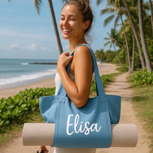 Personalized Yoga Mat Tote Bag – Custom Name Gym Bag with Mat Holder – Yoga Gift for Her