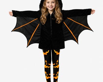Costume da pipistrello per bambini per Halloween, felpa con cappuccio nera a forma di ali di pipistrello, simpatico costume per dolcetto o scherzetto, travestimento di Halloween per bambini e bambine