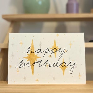 Aquarelle faite main - étoiles de joyeux anniversaire | Carte vierge et enveloppe | Cadeau pour elle | Cadeau pour lui | Personnalisé | Fait sur mesure