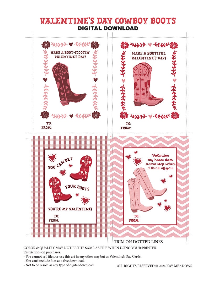 Cowboy Valentine Card, Western Valentines Cards for Kids Classroom ...