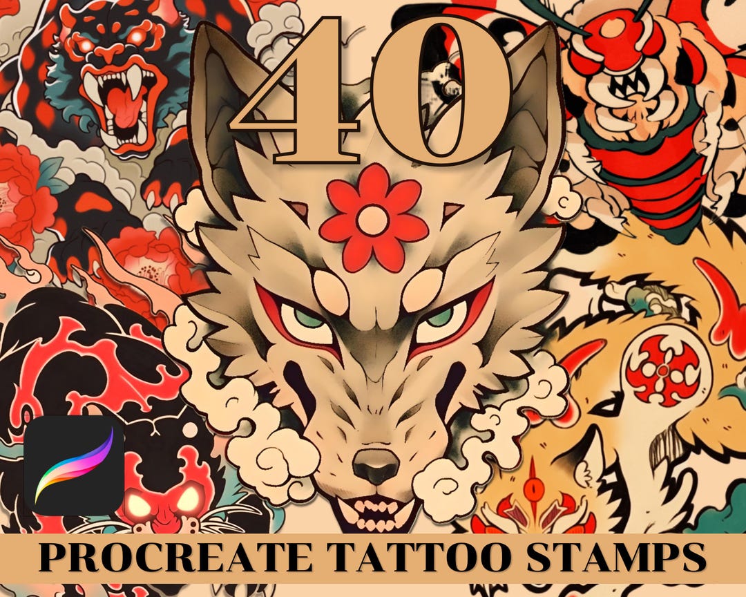 Neo Traditional Tattoo Procreate | Brush Set, Tattoo Stamps, Japanese ...