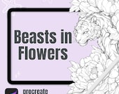 Animals Procreate Stamps: Tattoo Brush Set, Flowers Art (87 Stamps)
