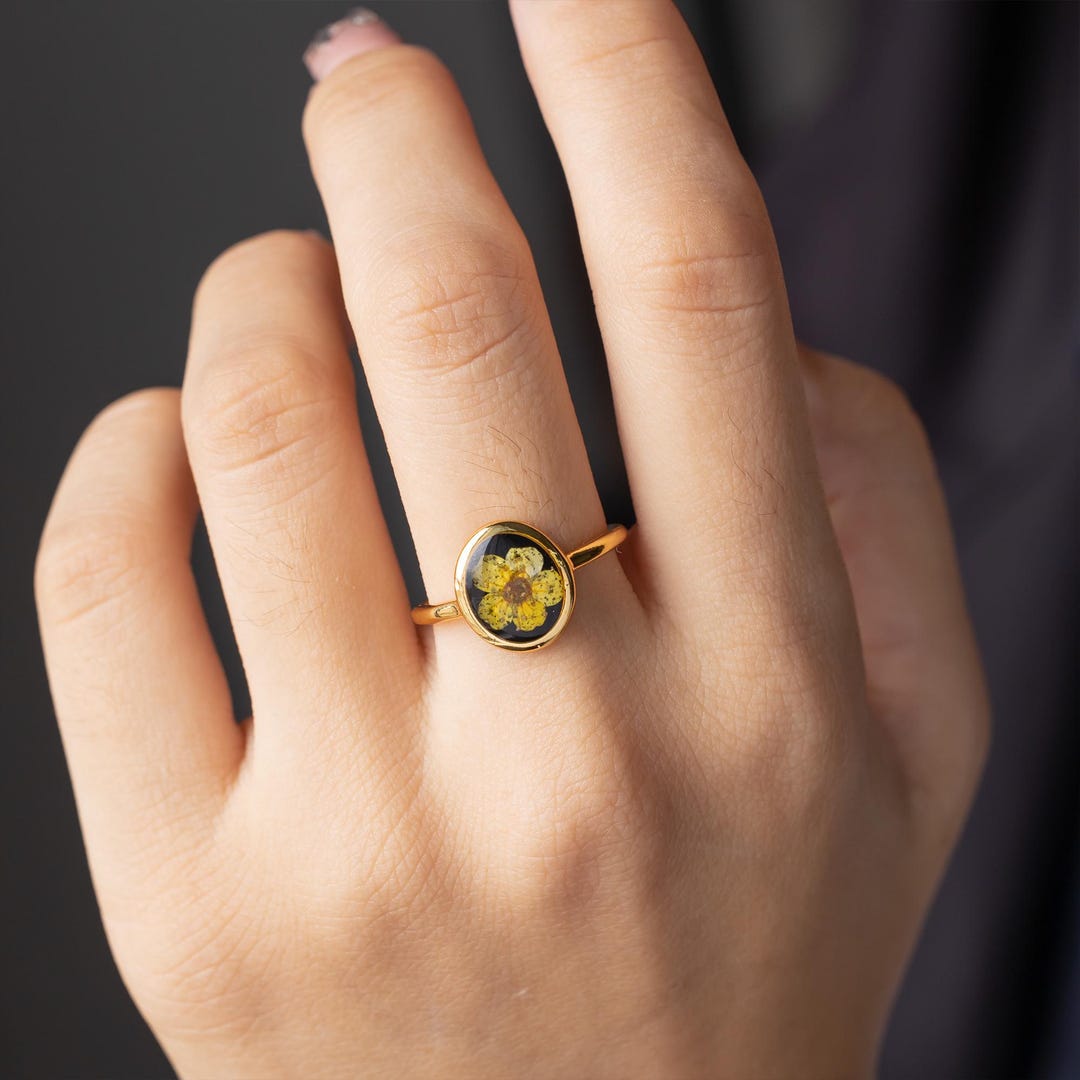 Pressed Real Flower Ring, Handmade Flower Ring, Multiple Color Floral ...