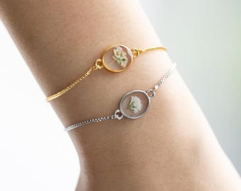 Baby’s Breath Bracelet for Women, Handmade Real Pressed Flower Bracelet, Baby Loss Gift, Infant Loss, Miscarriage Gift, Gift for Her